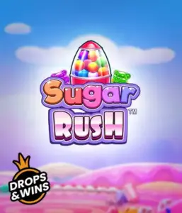 Скриншот игрового автомата Sugar Rush от Pragmatic Play, показывающее волшебный мир конфет и сладостей. На переднем плане видны иконки в виде конфет и желейных мишек, окруженные сладкой атмосферой. В центре расположен название слота Sugar Rush, подчеркивающий сахарную тематику игры.